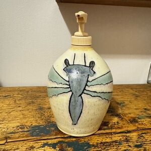 Lange Ceramic Soap Dispenser with Cream, Gray, and Sage Dragonfly